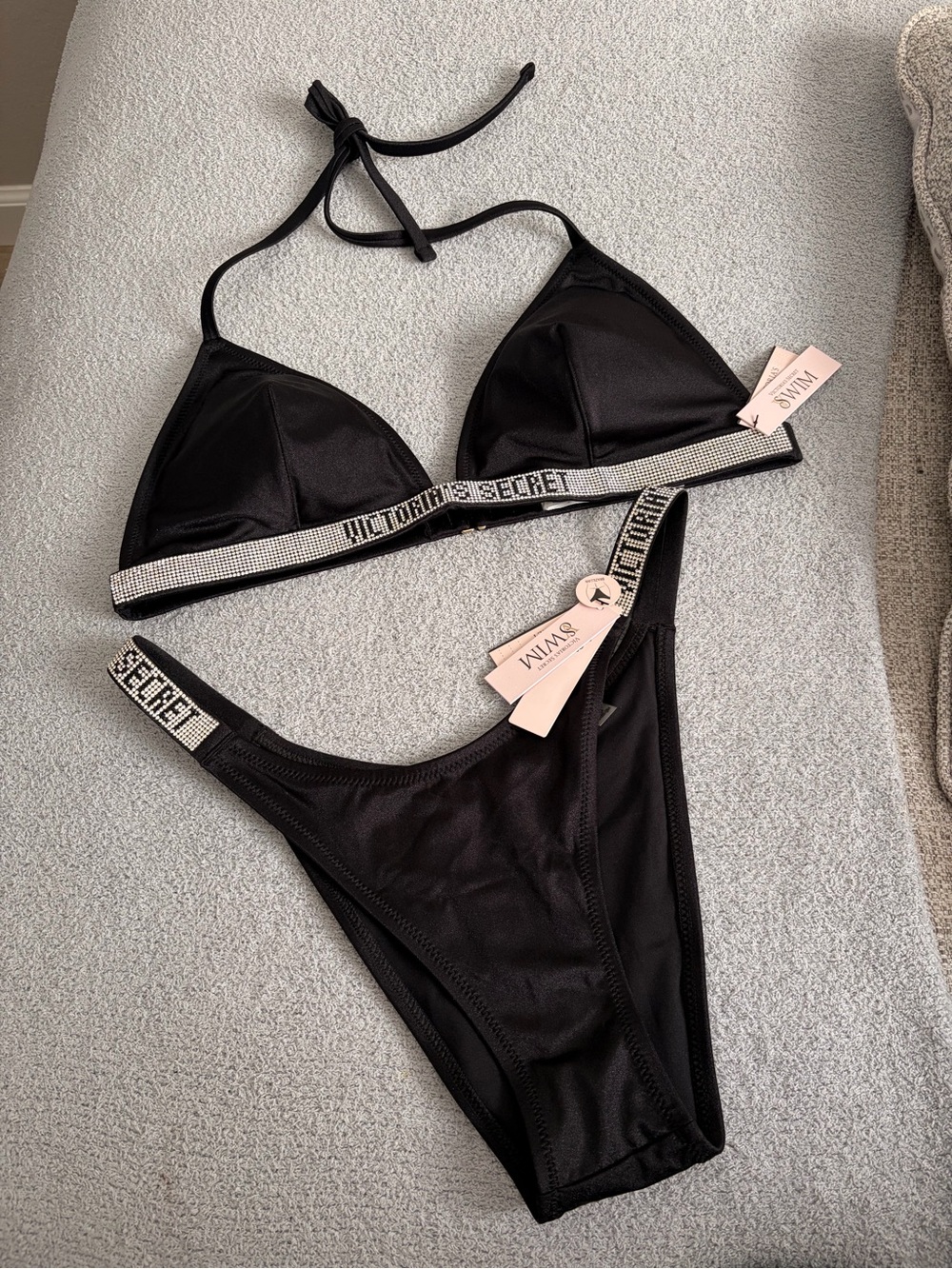 Victoria's Secret Black Rhinestone Logo Bralette